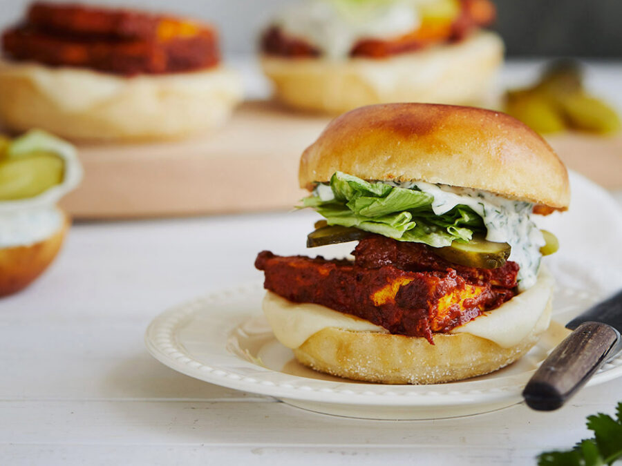 Tikka masala tofu burgers & coriander mayonnaise