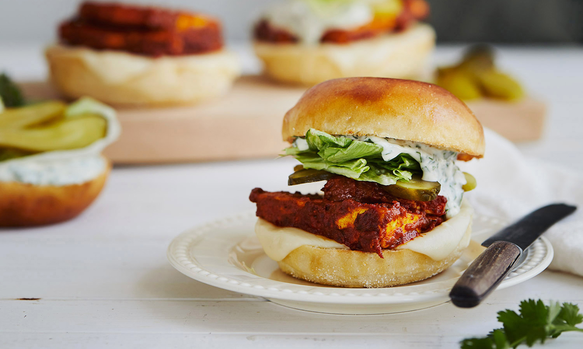Tikka masala tofu burgers & coriander mayonnaise