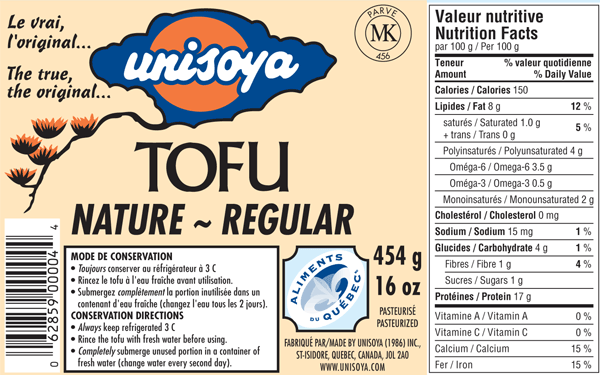 Tofu nature extra ferme Unisoya