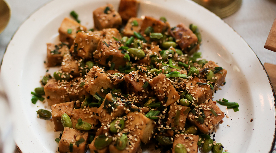 Maple Tofu with edamame and sesame