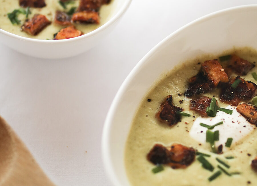 Tofu au caramel de miel et Dijon sur velouté
