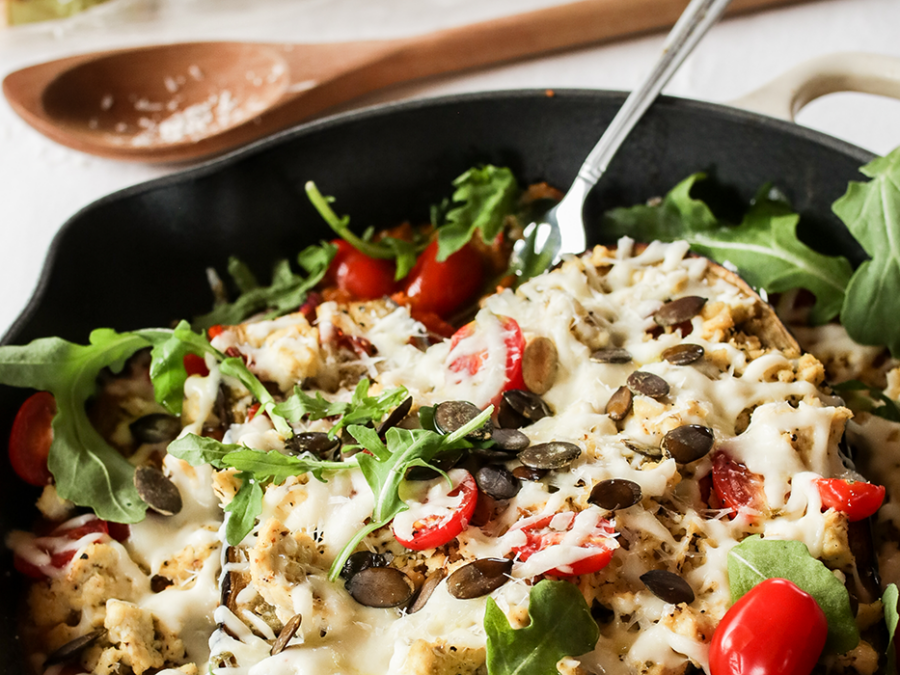 Stuffed Eggplant with Tomato Sauce, Mozzarella & Tofu