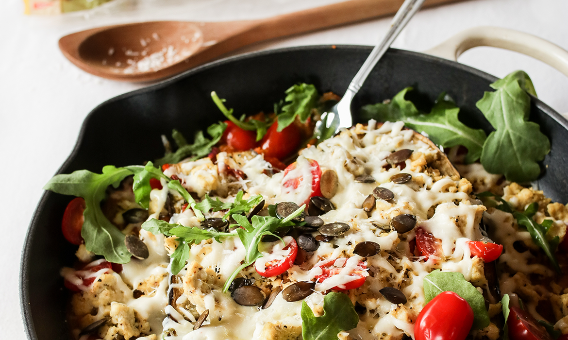 Stuffed Eggplant with Tomato Sauce, Mozzarella & Tofu