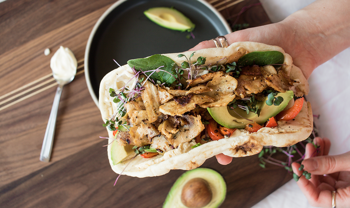 Naan Sandwich with Tofu, Mozzarella & Fresh Herbs