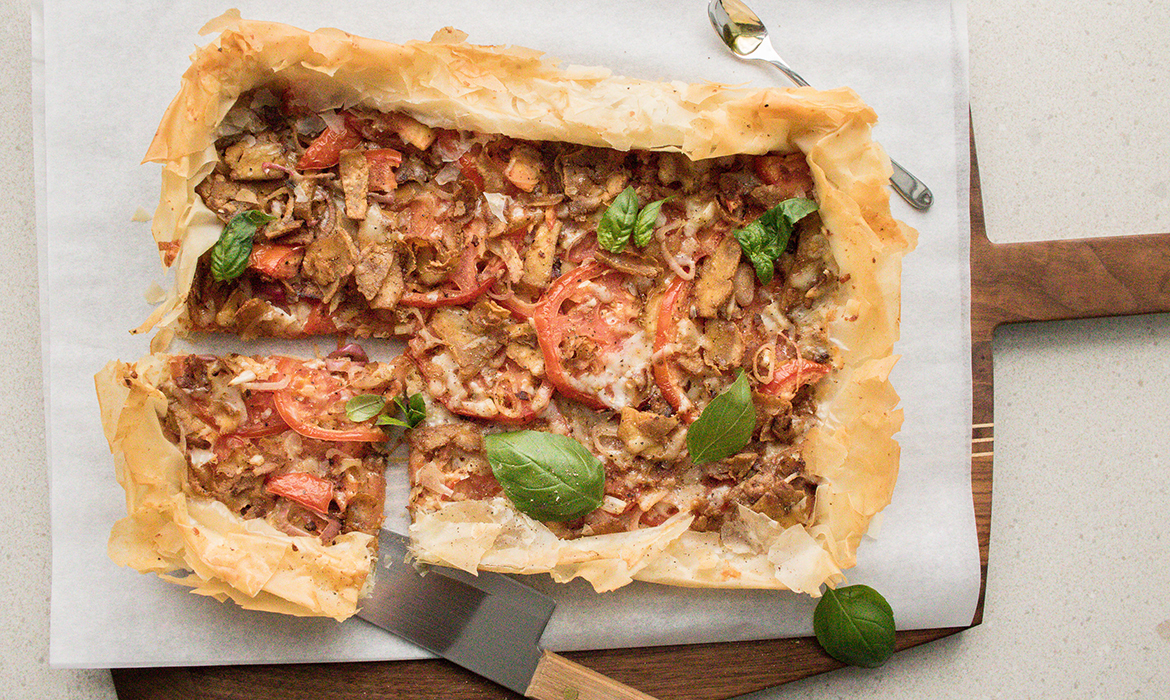 Tomato & tofu puff pastry tart
