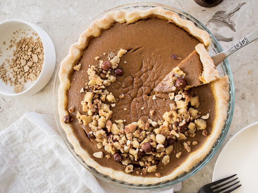 Tarte à la citrouille aux épices d’automne & crumble de tofu