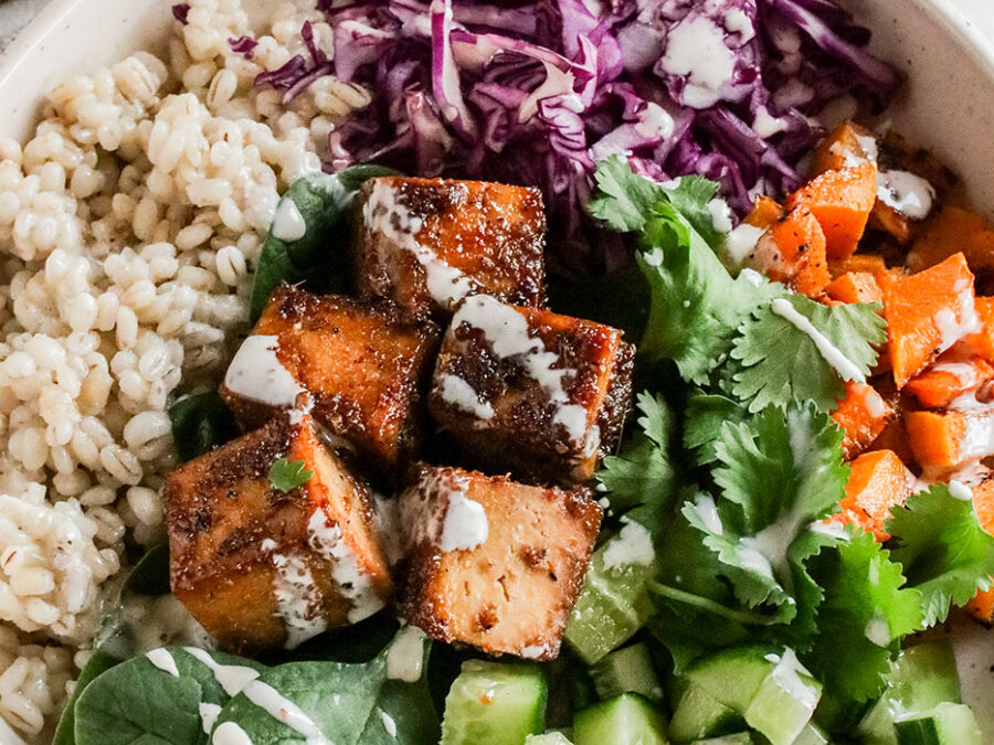 Autumn Tofu Bowl with Creamy Lemon Dressing