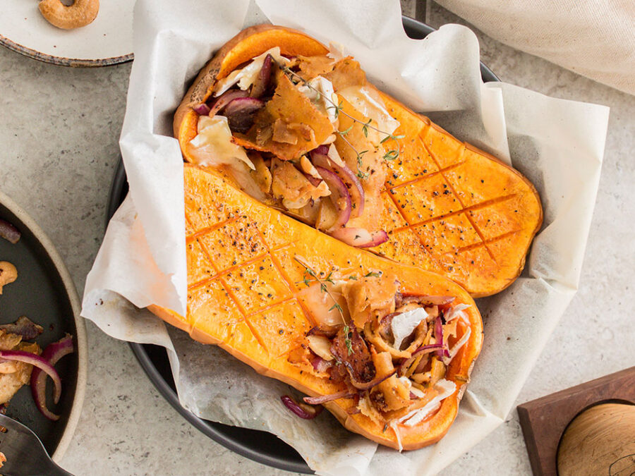 Butternut Squash stuffed with camembert & tofu