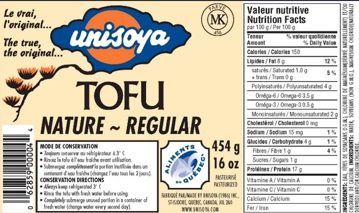 Emballage du tofu Unisoya, 2014